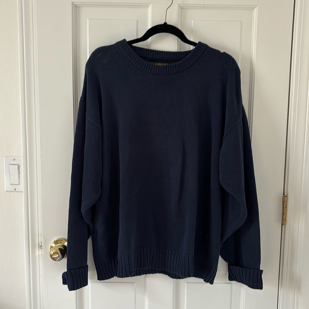 Eddie Bauer Oversized Navy 100% Cotton Sweater